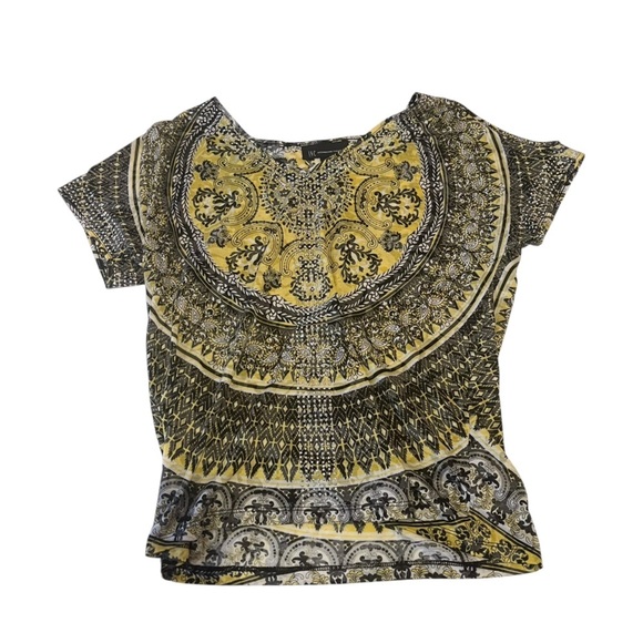 Y2K International Concepts Yellow & Black Bling Top boho hippie eclectic 70s 90s - Picture 4 of 9